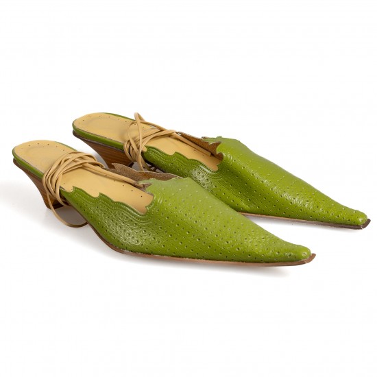 288-0402 Green Елегантни дамски чехли от естествена кожа