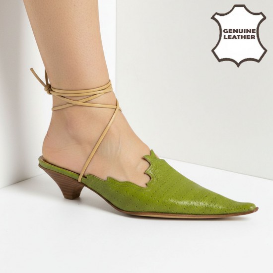 288-0402 Green Елегантни дамски чехли от естествена кожа