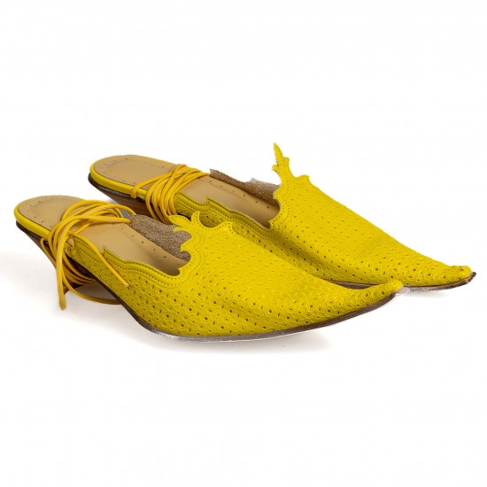 288-0402 Yellow Елегантни дамски чехли от естествена кожа