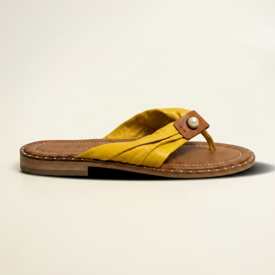992 Yellow Дамски чехли от естествена кожа