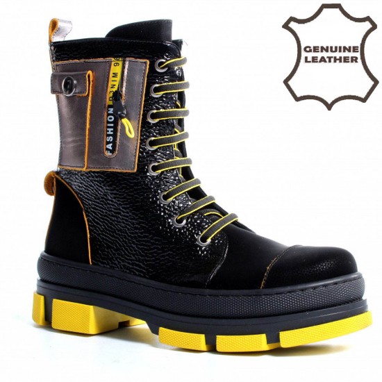 1291406 Black/Yellow Дамски боти от естествена кожа