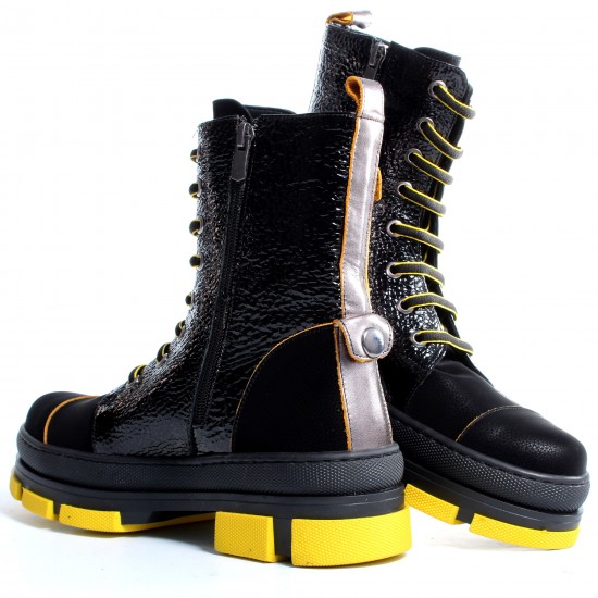 1291406 Black/Yellow Дамски боти от естествена кожа