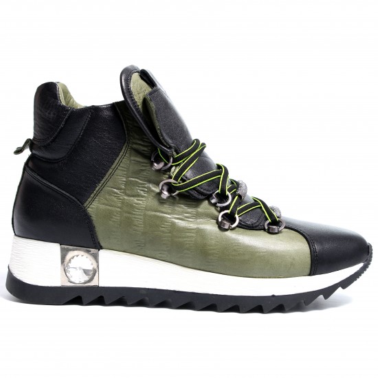 133-2059 Khaki/Black Дамски кецове от естествена кожа