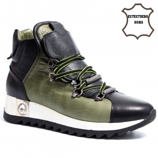 133-2059 Khaki/Black Дамски кецове от естествена кожа