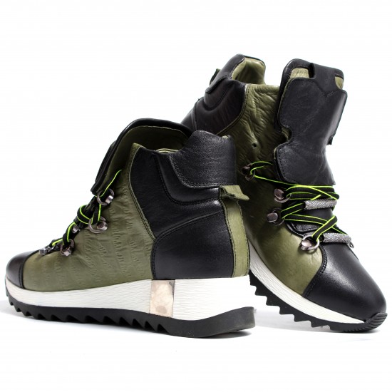 133-2059 Khaki/Black Дамски кецове от естествена кожа