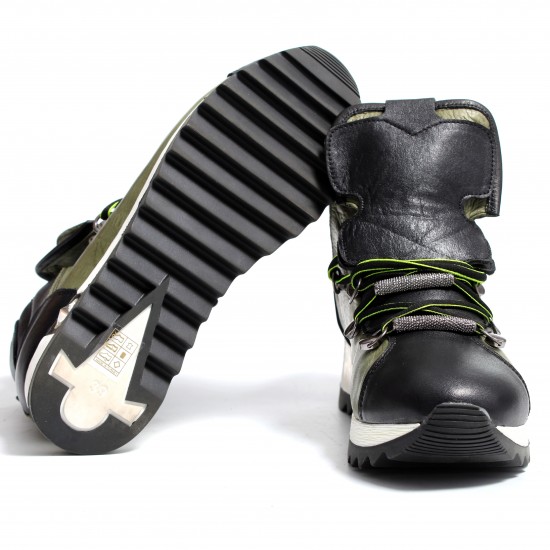 133-2059 Khaki/Black Дамски кецове от естествена кожа