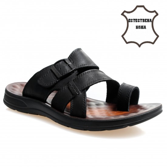HM088-1 Black Мъжки чехли от естествена кожа