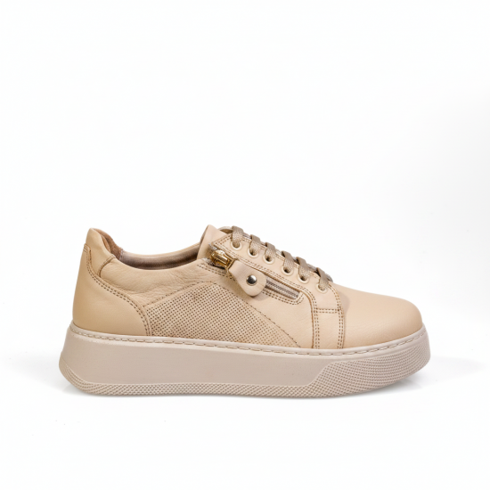 012 Beige Дамски летни обувки от естествена кожа