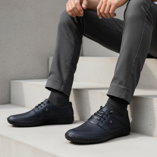 5103 Navy/Blue Мъжки ежедневни обувки от естествена кожа