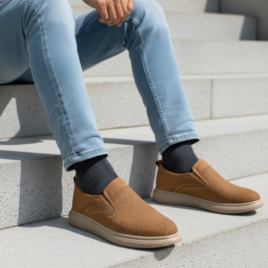 7045 Beige Мъжки ежедневни обувки от естествена кожа