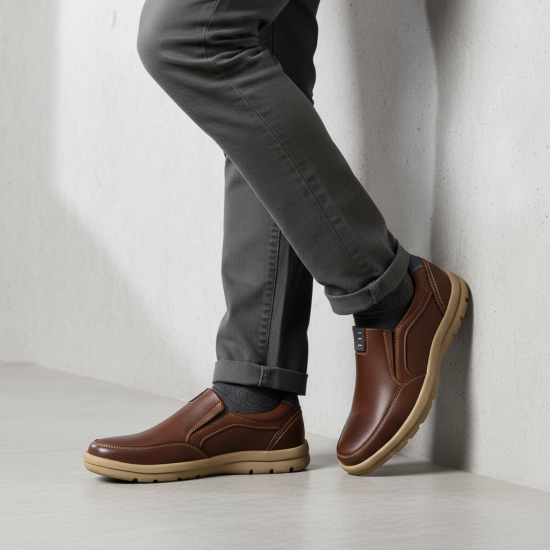 K375-2 Brown Мъжки ежедневни обувки от естествена кожа
