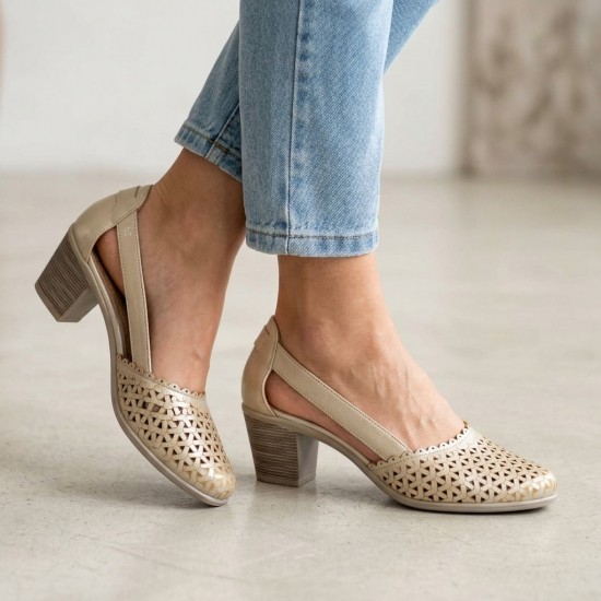 A2352-3 Beige Дамски летни обувки на токчета
