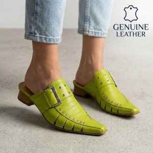 281-2015 Green Елегантни дамски чехли от естествена кожа