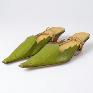288-0402 Green Елегантни дамски чехли от естествена кожа