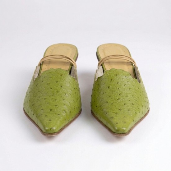 288-0402 Green Елегантни дамски чехли от естествена кожа