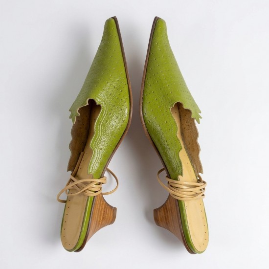288-0402 Green Елегантни дамски чехли от естествена кожа