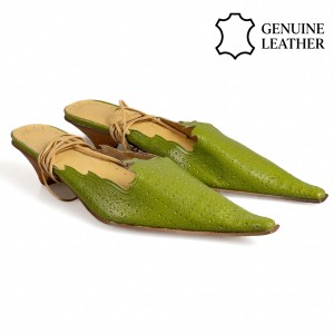 288-0402 Green Елегантни дамски чехли от естествена кожа