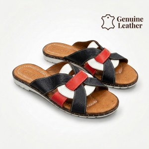 1130 Black/Red Дамски чехли от естествена кожа