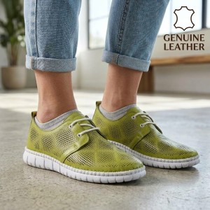 032 Green Дамски обувки от естествена кожа