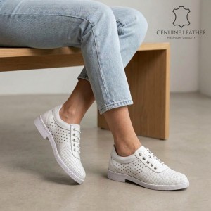 040 White Дамски обувки от естествена кожа
