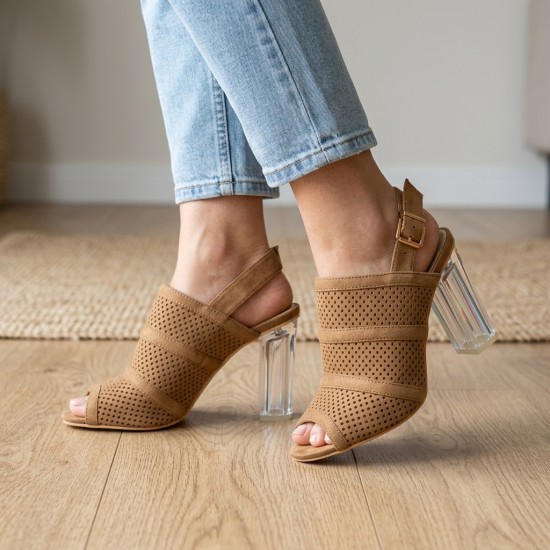 2461-E17 Beige Дамски сандали на токчета