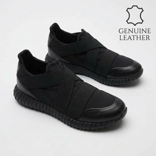 5102M/093 Black Мъжки маратонки от естествена кожа