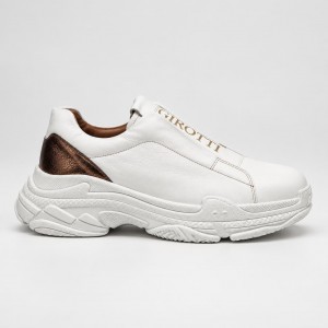 Girotti White Brown Кожа Мъжки ежедневни обувки от естествена кожа