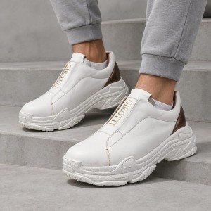 Girotti White Brown Кожа Мъжки ежедневни обувки от естествена кожа
