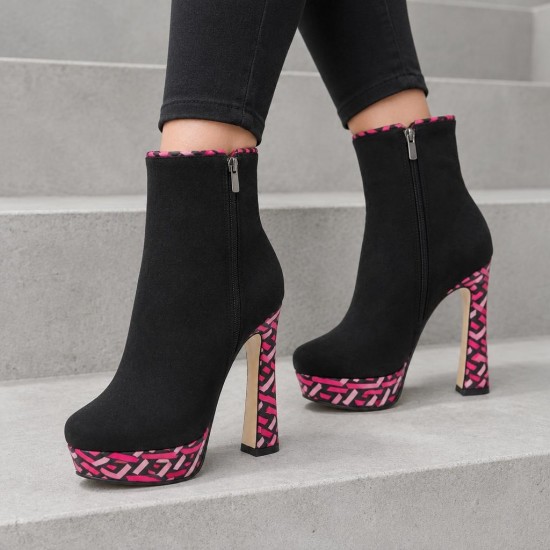HT1300 Black Fuchsia Дамски боти на токчета