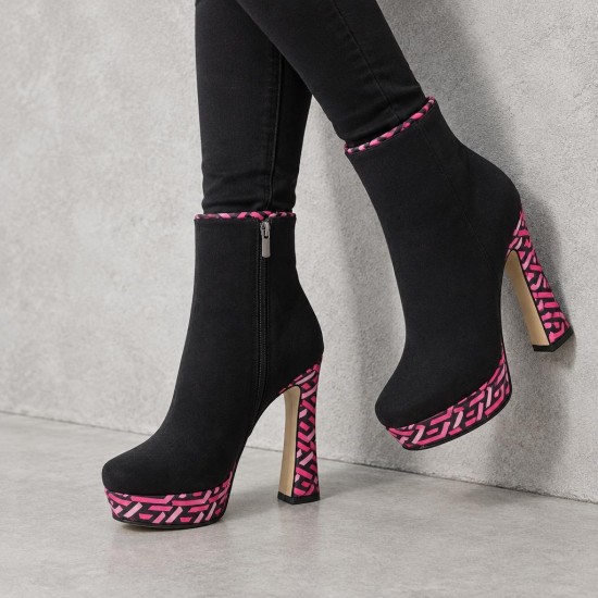 HT1300 Black Fuchsia Дамски боти на токчета