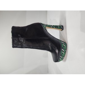 HT1300 Black Green Дамски боти на токчета