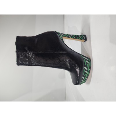 HT1300 Black Green Дамски боти на токчета