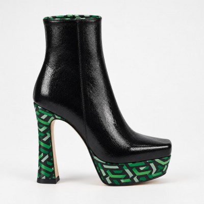 HT1300 Black Green Дамски боти на токчета