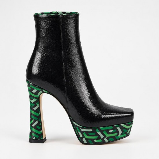 HT1300 Black Green Дамски боти на токчета