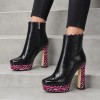 HT1300 Black Fuchsia Дамски боти на токчета
