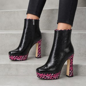 HT1300 Black Fuchsia Дамски боти на токчета