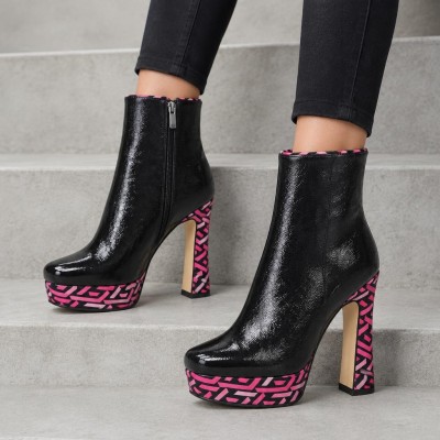 HT1300 Black Fuchsia Дамски боти на токчета