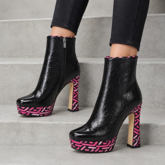 HT1300 Black Fuchsia Дамски боти на токчета