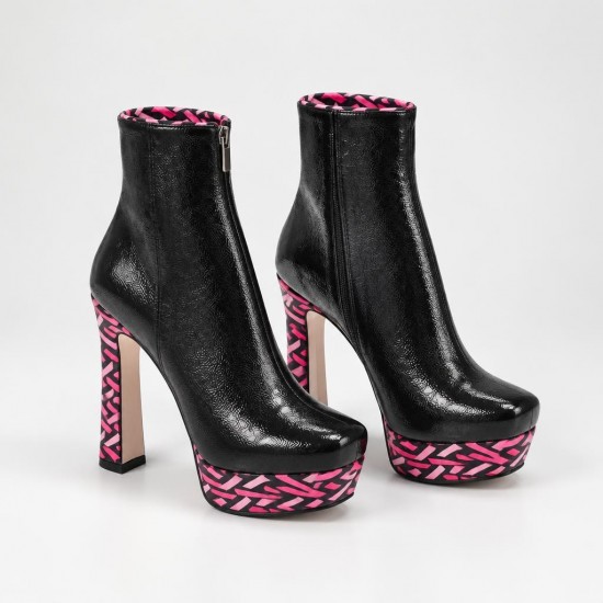 HT1300 Black Fuchsia Дамски боти на токчета