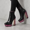 HT1300 Black Fuchsia Дамски боти на токчета