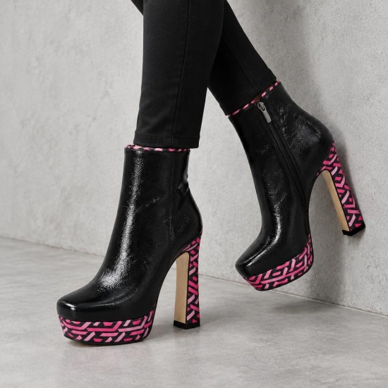 HT1300 Black Fuchsia Дамски боти на токчета