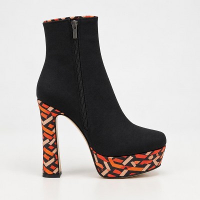 HT1300 Black Orange Дамски боти на токчета