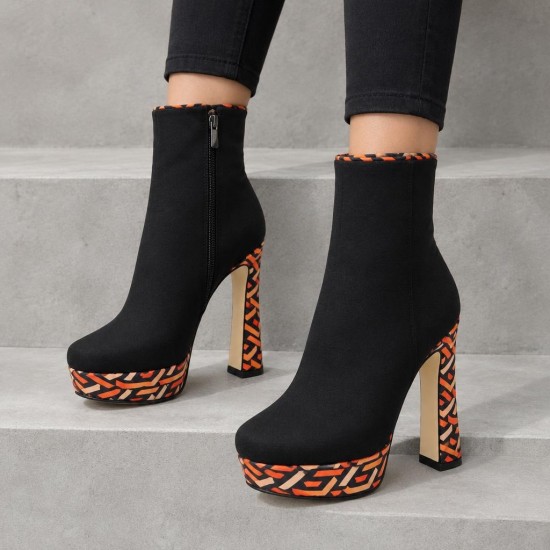 HT1300 Black Orange Дамски боти на токчета