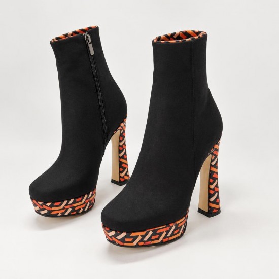 HT1300 Black Orange Дамски боти на токчета