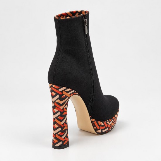 HT1300 Black Orange Дамски боти на токчета
