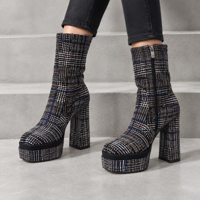 SL2099 Black Blue Дамски боти на токчета