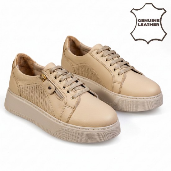 012 Beige Дамски летни обувки от естествена кожа