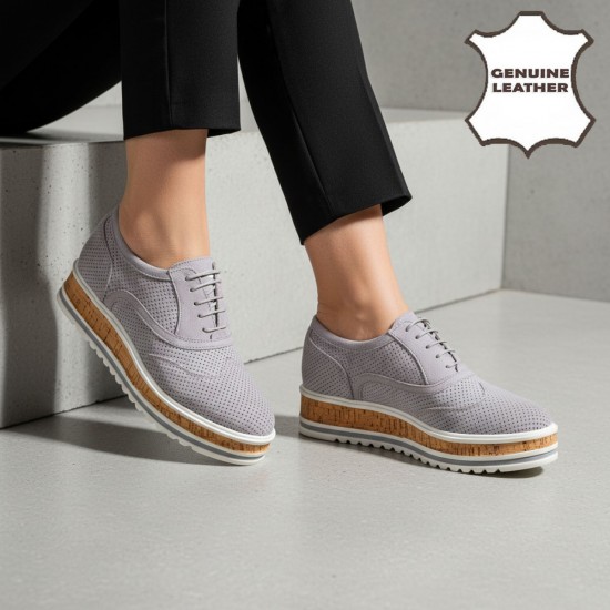 513-2117 Grey Дамски летни обувки от естествена кожа